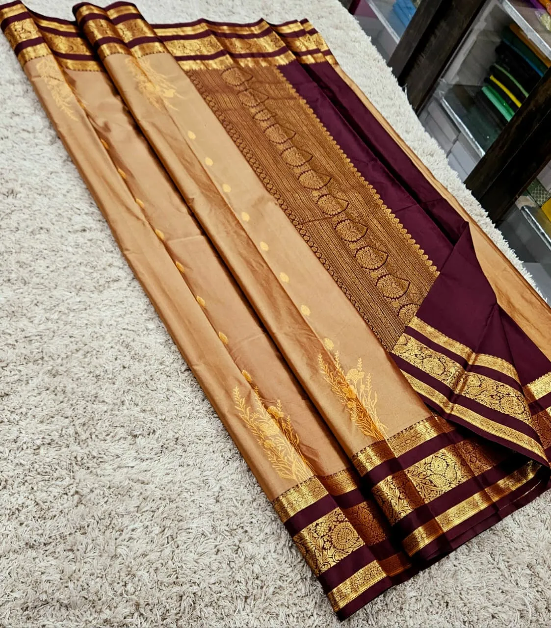 Kanchi Heritage Coin Butta Contrast Panel Mixed Silk Saree